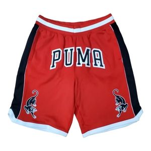 🆕️ PUMA Shorts Athletic Basketball Black Panther Embroidered Logo Spell Out